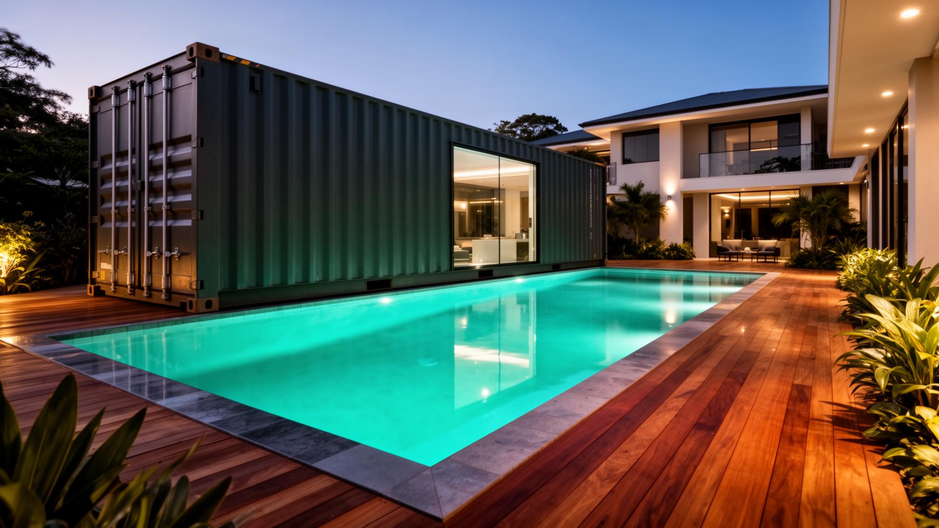 Luxury container pool at twilight